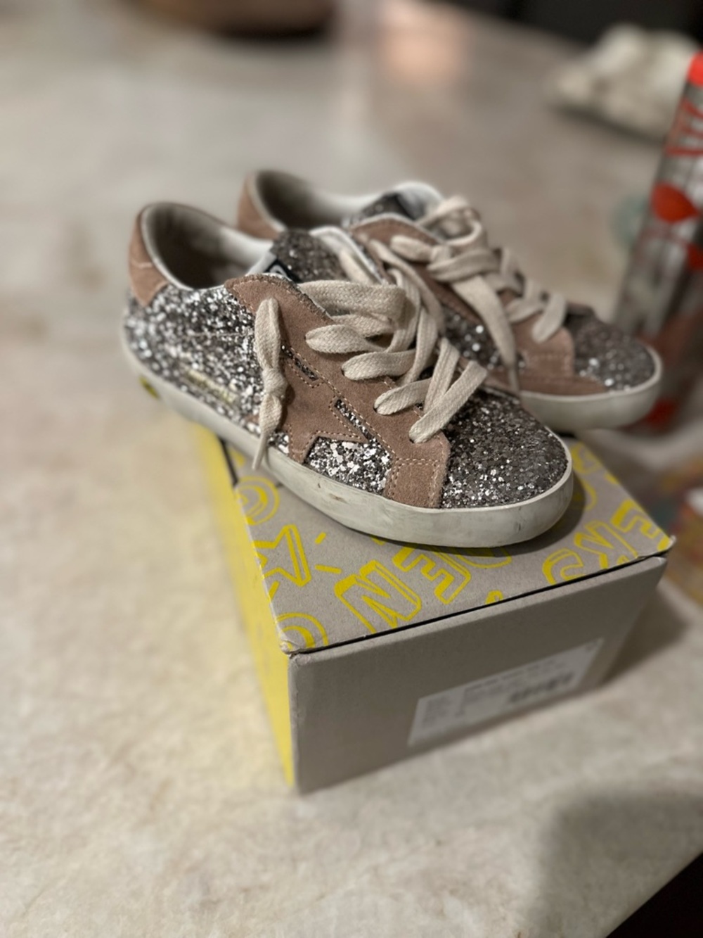 Kids golden goose Glitter Lace-Up Sneakers in  Gold